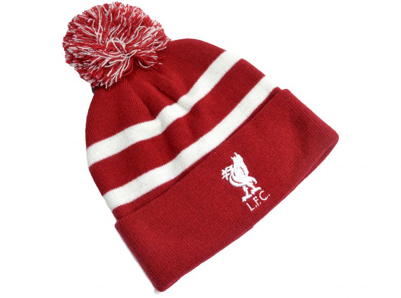 Liverpool Striped Ski Bobble Knitted Hat Red White