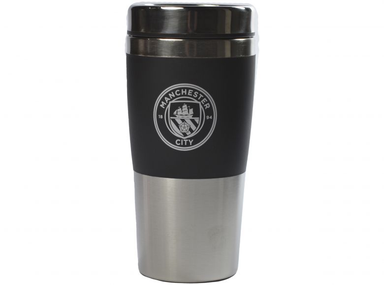 Man City FC Executive Handleless Metallic Travel Mug Black Silver