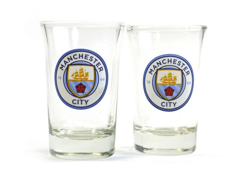 Man City Two Pack Word Mark Shot Glasses