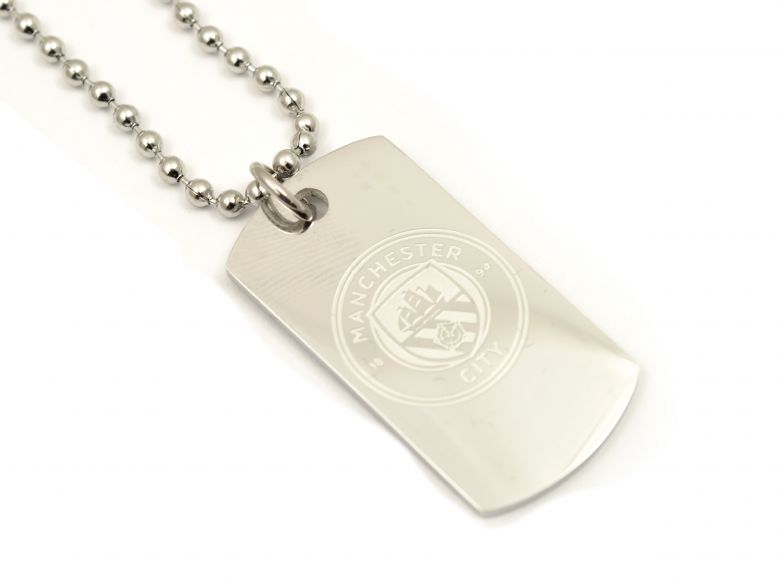 Man City Stainless Steel Engraved Crest Dog Tag and Chain