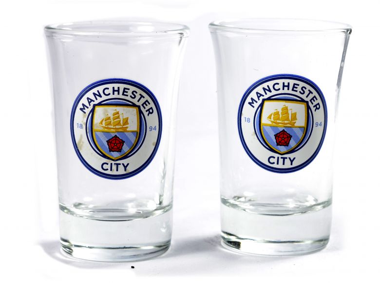 Man City Two Pack Word Mark Shot Glasses