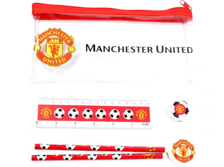 Man UTD Clear Pencil Case Stationery Set