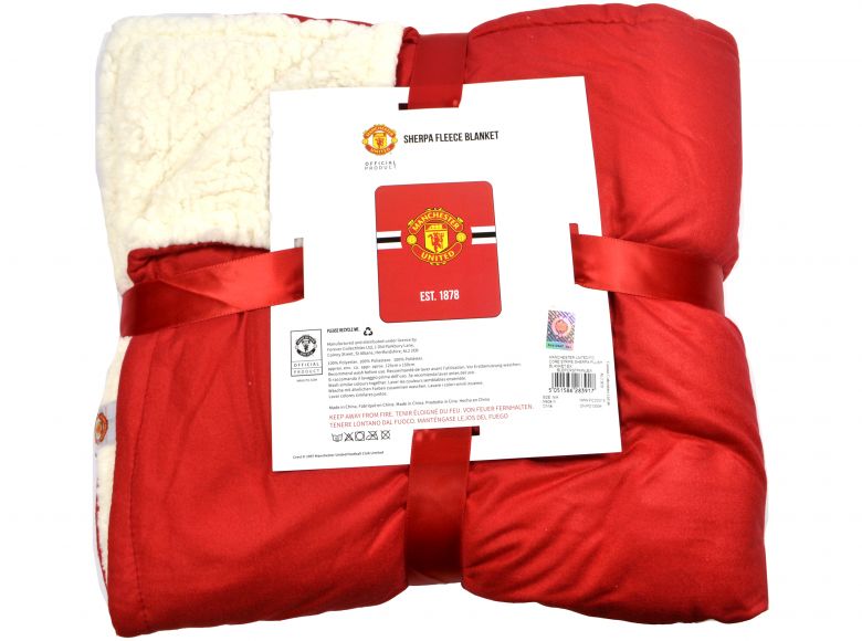 Man Utd Core Stripe Sherpa Plush Blanket
