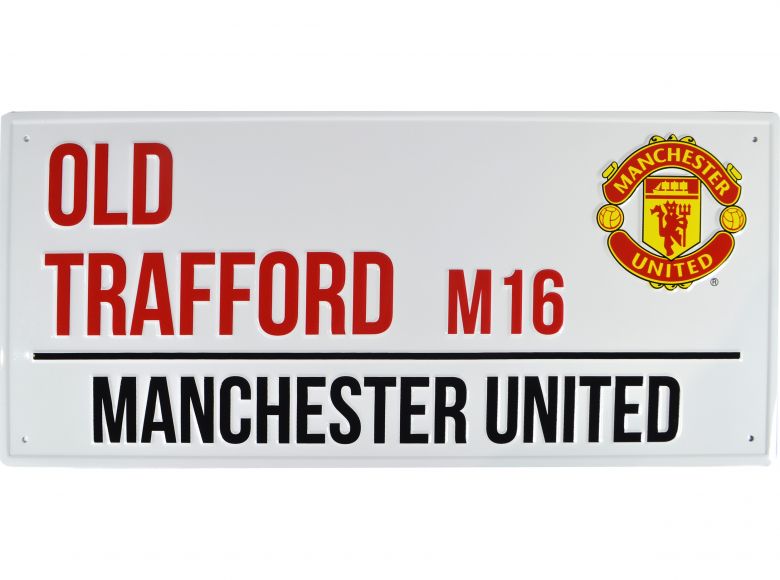 Man Utd Metal White Street Sign