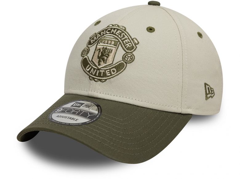 Man UTD New Era Contrast Visor 9Forty Strapback Baseball Cap Stone Olive
