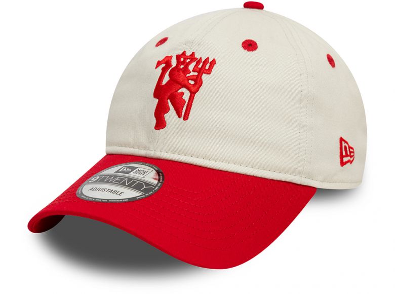 Man UTD New Era Contrast Visor 9Forty Strapback Baseball Cap White Red