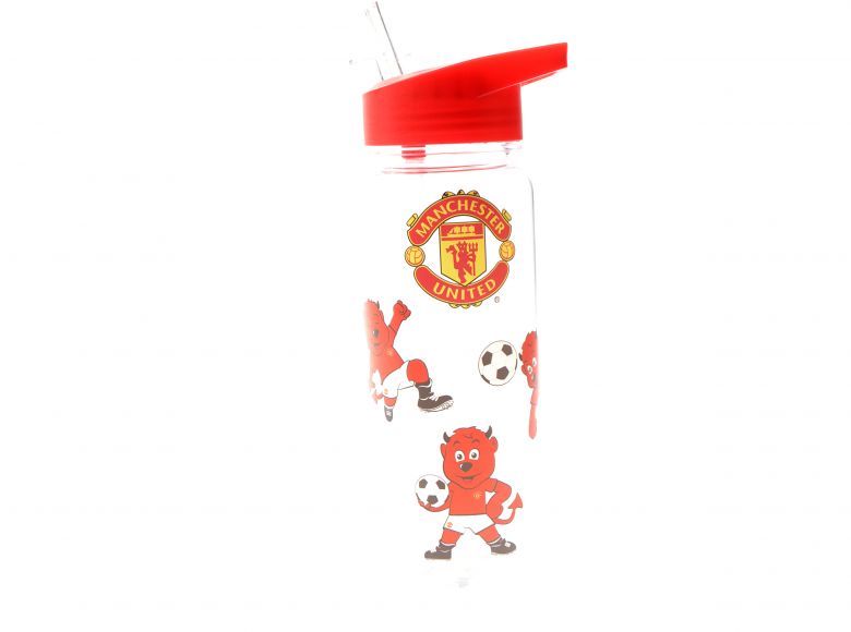 Man UTD Stripe Kids Mascot Bottle Red With Drinking Straw