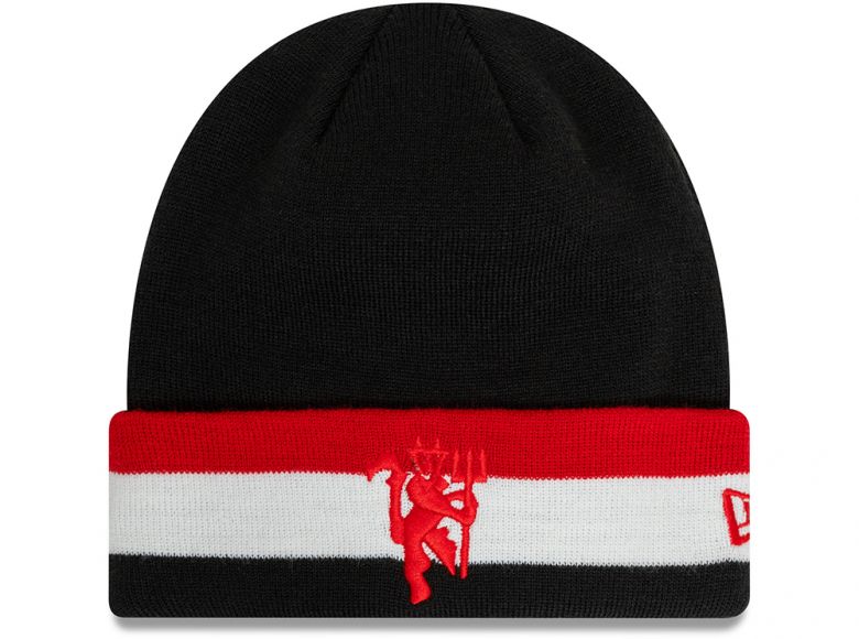New Era Man UTD Flag Cuff Knit Beanie Hat Black Red White
