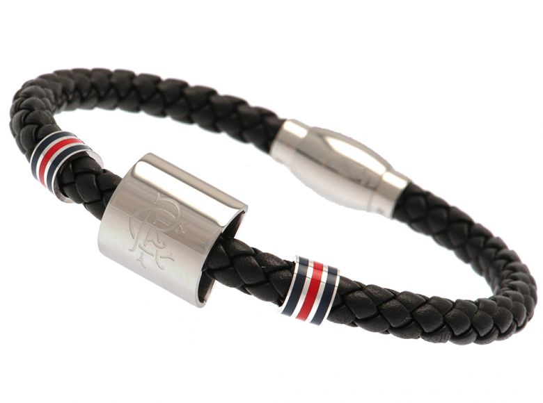 Rangers Stainless Steel Colour Ring Leather Bracelet