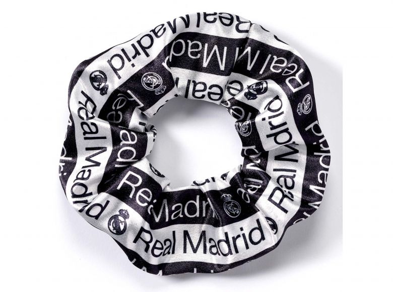 Real Madrid Crest and Cannon Hair Scrunchie Black White