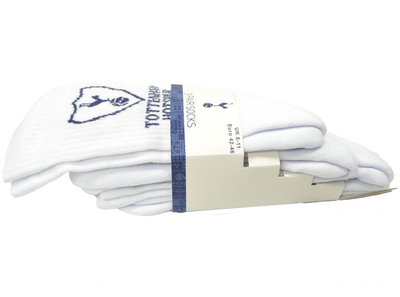 Spurs Sports Junior Three Pack Socks White Blue 4 to 6 UK