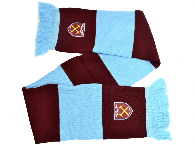 West Ham Bar Sky Burgundy Jacquard Knit Scarf