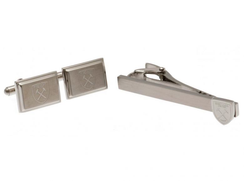 West Ham Stainless Steel Boxed Cufflinks and Tieslide Set