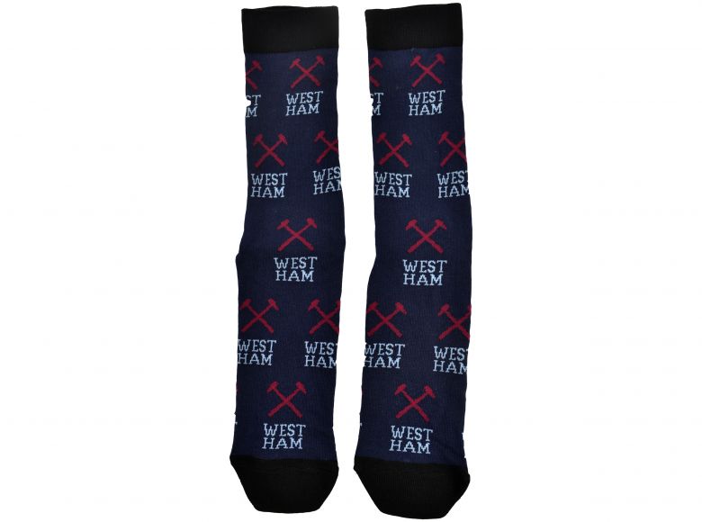 West Ham United All Over Print Socks Size 8 to 11 UK Navy