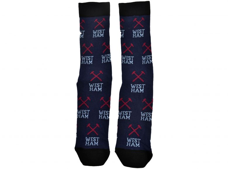 West Ham United All Over Print Socks Size 4 to 6 UK Navy