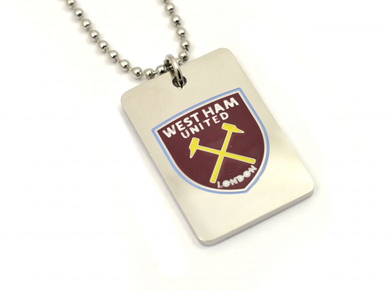 West Ham United FC Stainless Steel Enamel Crest Dog Tag and Chain