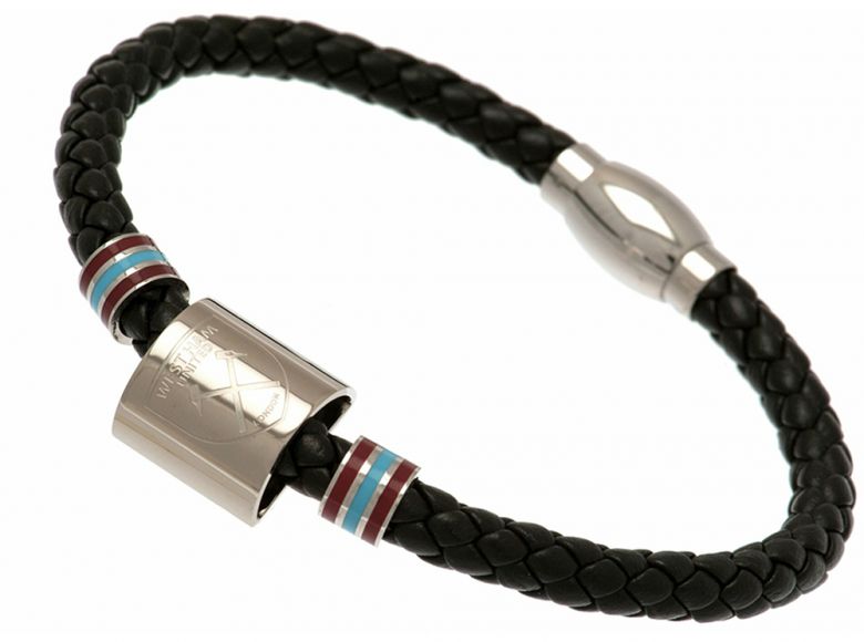 West Ham United Stainless Steel Colour Ring Leather Bracelet