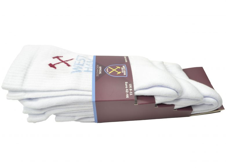 West Ham Junior Sports Three Pack Socks White 4 to 6 UK