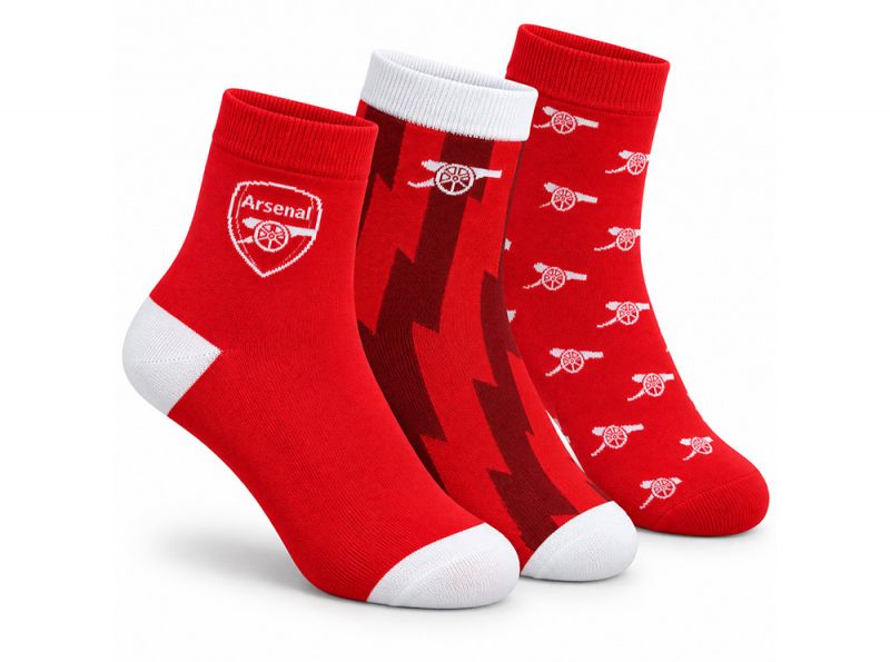 Arsenal Three Pack Socks 4 to 7 Pattern Socks Red White
