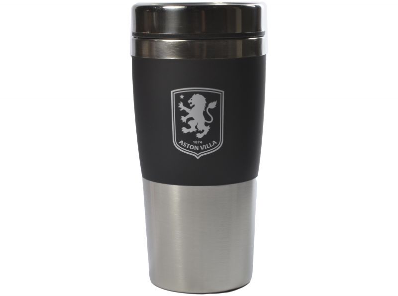 Aston Villa Executive Handleless Metallic Travel Mug Black Silver