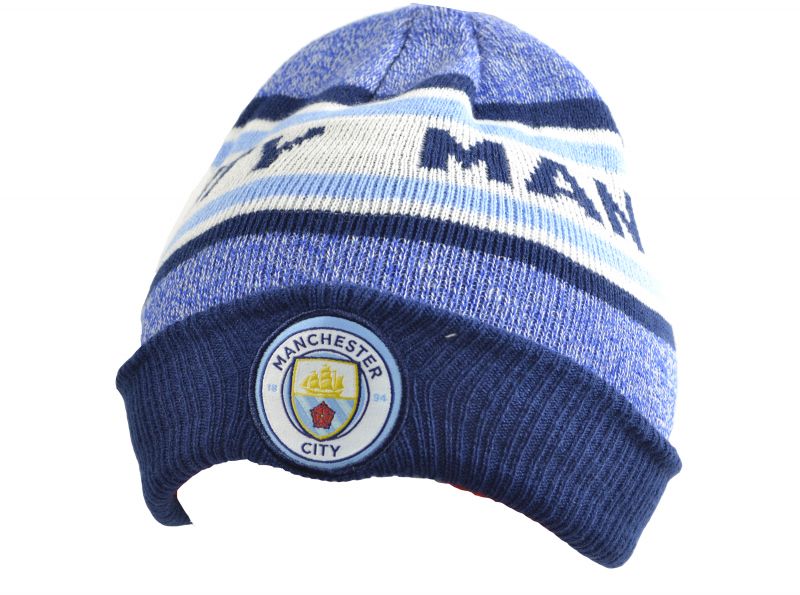 Man City Turn Up Knitted Hat Sky Navy White 2034 1508