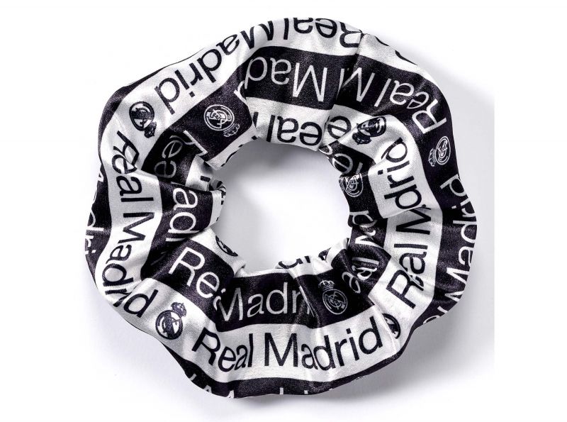 Real Madrid Crest and Cannon Hair Scrunchie Black White