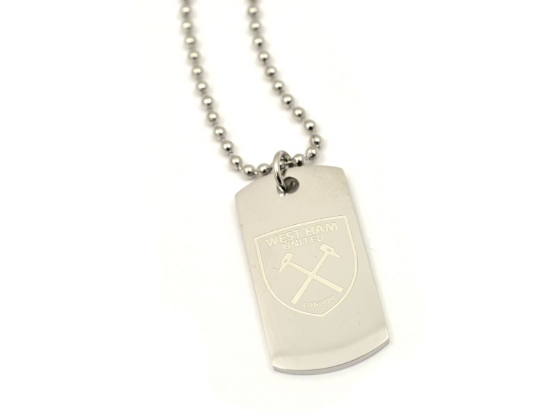 West Ham Stainless Steel Engraved Crest Dog Tag and Chain