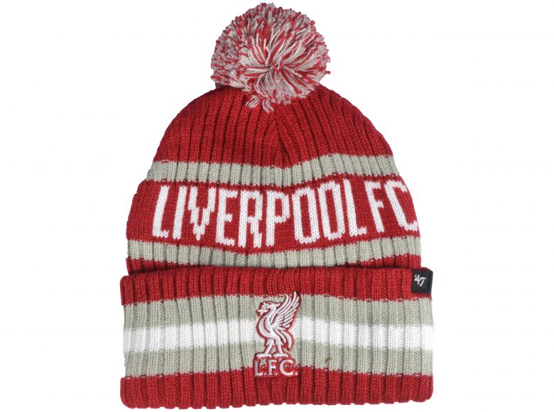 Liverpool 47 Brand Cuff Turn Up Bobble Hat Red White Grey